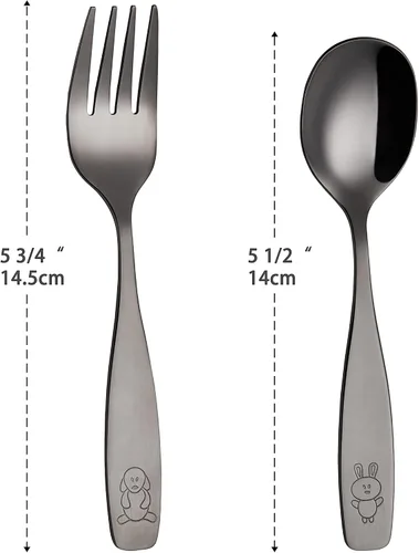 Vista 2 de ANNOVA Juego de cubiertos seguros para niños de acero inoxidable, tenedores para niños, cucharadas para niños, utensilios de metal para lonchera