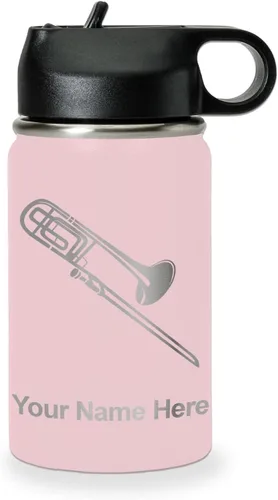 Vista 21 de LaserGram Botella de agua personalizada, trombón, acero inoxidable de doble pared aislada al vacío con popote superior, regalo grabado personalizado