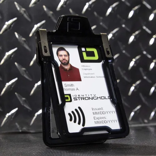 Vista 4 de Identity Stronghold - Soporte seguro para tarjetas RFID para 1 tarjeta, soporte para tarjetas de identificación de plástico duro resistente