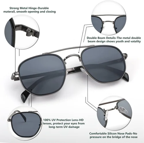 Vista 22 de FEISEDY Gafas de sol Aviador Hombres Mujeres 70s Gafas de sol Cuadrado Marco UV400 Protección B2953