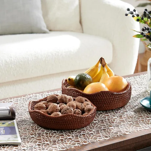 Vista 3 de YANGQIHOME Cestas redondas de ratán para frutas, tazones de almacenamiento de mimbre, cestas de servir tejidas naturales, cestas decorativas