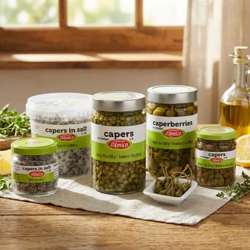 Vista 6 de FRATELLI D'AMICO - Alcaparras en sal, venta de caperitivo sotto, salado, sin pareil, 2.5oz (70g) Premium Capers Non Pareil, Size #10, Salted