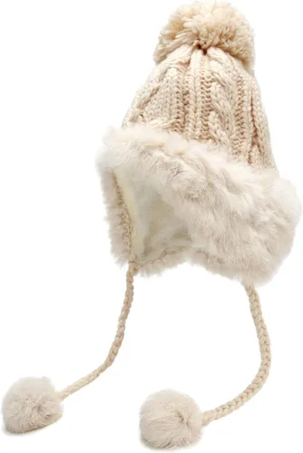 Vista 5 de Zecmos Gorro de invierno con diseño de calavera para mujer, tejido de piel sintética, cálido, suave, con orejeras de forro polar