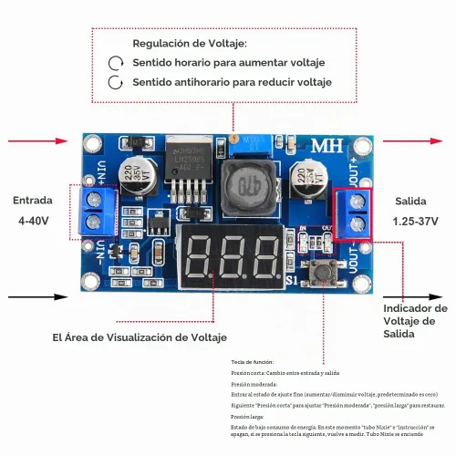 Vista 2 de LM2596 - Módulo convertidor ajustable de CC a CC de 4-40 V a 1,25 a 37 V, regulador de voltaje con pantalla LED de voltímetro 3A, tablero reductor