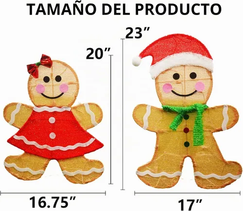 Vista 2 de Dazzle Bright Decoración navideña para exteriores, 2 piezas de hombre de jengibre 2D iluminado con 50 L, 23 pulgadas, hombre de jengibre iluminado