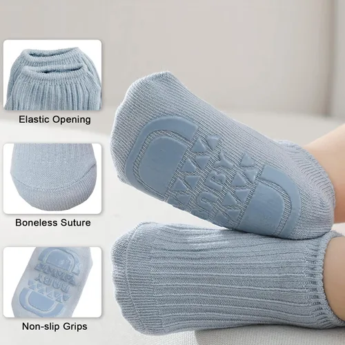 Vista 3 de Calcetines de tobillo antideslizantes con agarres de algodón multicolor para bebés recién nacidos 6 pares