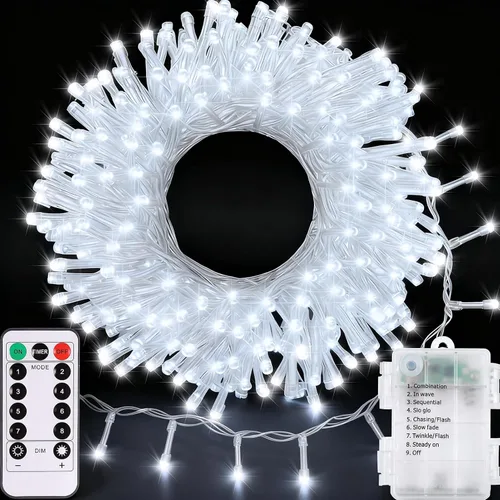 Vista 12 de Tira de 100 luces LED EchoSari, para exteriores, operadas con batería y control remoto (con capacidad de atenuación, temporizador y 8 modos), a