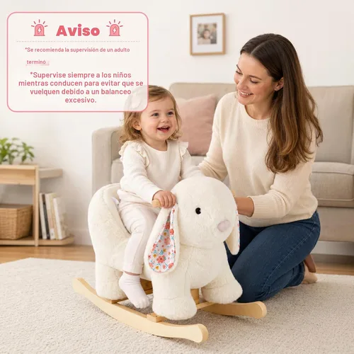 Vista 3 de labebe Bebé Mecedora Caballo, Peluche Conejo Animal Rocker, Blanco
