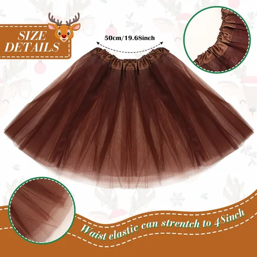 Vista 4 de 5 piezas de disfraz de ciervo para cosplay, con cuernos de ciervo, diadema, cola de ciervo, nariz, tutú, falda
