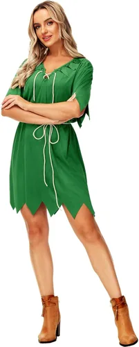 Vista 4 de AOBUTE Disfraz de Halloween de Peter Pan para mujer, disfraz brillante de Campana Tinker, disfraz para adultos y familia Cosplay