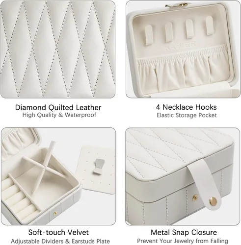 Vista 3 de KAMIER Organizador de joyas de viaje cajas de joyería portátiles de cuero acolchado con diamantes para mujeres y niñas organizador pequeño
