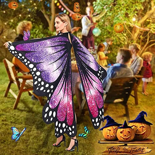 Vista 5 de Alas de mariposa para mujer, disfraz de chal de hada de Halloween, capa para mujer, ala de mariposa, vestido de disfraz elegante