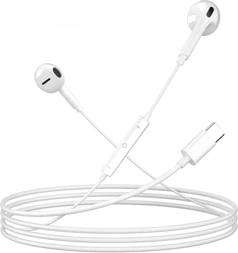 Vista 2 de Paquete de 5 auriculares USB C actualizados para iPhone 17/16/15 Pro Max, iPad Plus TypeC con micrófono, control de volumen, auriculares USBC