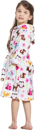 Vista 5 de ECHERY Pijama con capucha para niños y niñas, suave forro polar, unisex, bata de baño