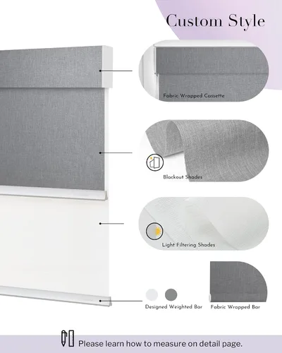 Vista 6 de Graywind Persianas dobles motorizadas para ventanas, persianas dobles inteligentes opacas y filtrantes de luz, persianas motorizadas con control