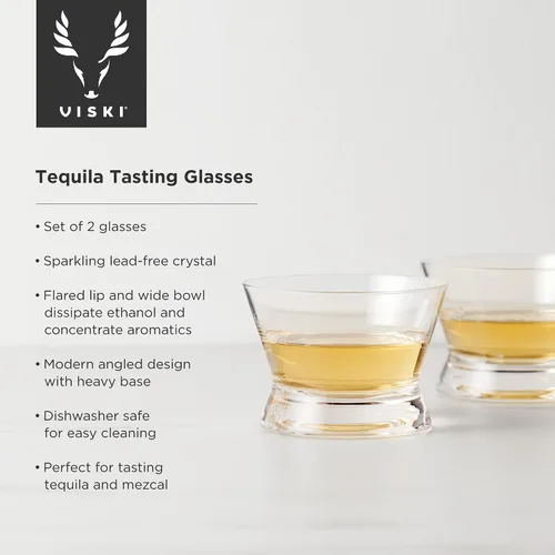 Vista 2 de Viski Vasos de degustación de tequila de cristal, vasos de copa para mezcal, whisky, bourbon o bebidas puras, elegante juego de cristalería para bar