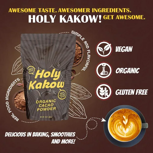 Vista 3 de Holy Kakow Cacao en polvo – Cacao en polvo orgánico, cacao, sin gluten, sin soja, vegano, de origen único, rico en antioxidantes, cacao crudo