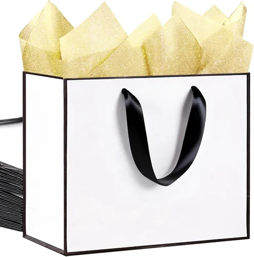 Vista 10 de SHIPKEY Paquete de 10 bolsas de regalo verde aguamarina con papel de seda bolsa de regalo de dama de honor de 8 x 4 x 11 pulgadas, bolsa de papel