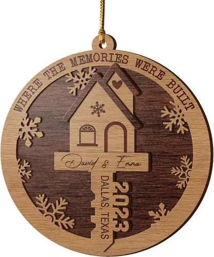 Vista 16 de V VIBEPY Adornos personalizados para casa nueva, adornos de Navidad para el hogar, adornos de madera de Navidad, 3.5 pulgadas, adornos de 3 capas