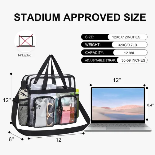 Vista 4 de Oraben Clear Bag for Stadium Events 12x6x12 Clear Tote Bag for Women Transparent Lunch Bag for Work Sports Concert
