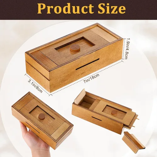 Vista 2 de 2 piezas Caja de rompecabezas de madera de Navidad con compartimentos ocultos, caja de dinero de madera para tarjeta de regalo, caja secreta