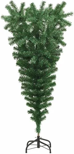 Vista 3 de Upside Down Christmas Tree Green PVC, Steel Frame, 47.2-inch Height, Adjustable Armrests, Indoor Holiday Decor for Living Room, Easy Assembly