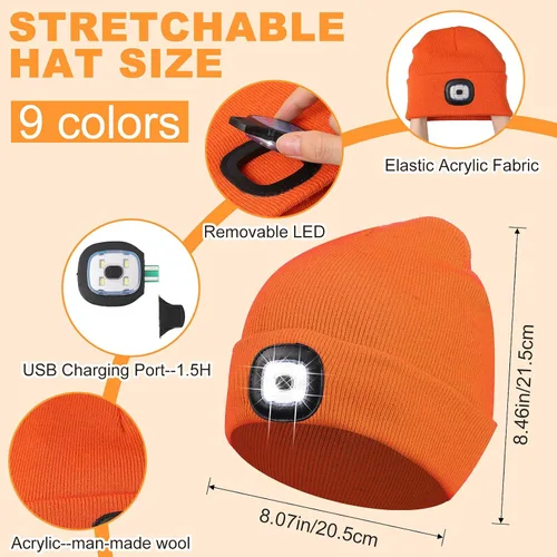 Vista 2 de 18 piezas unisex gorro con luz USB recargable LED sombrero linterna linterna para hombres, papá, padre, marido