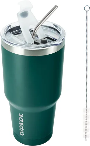 Vista 42 de BJPKPK Vaso térmico negro con tapa y pajita, de acero inoxidable, de 20 onzas, para café Pintura de caucho negro