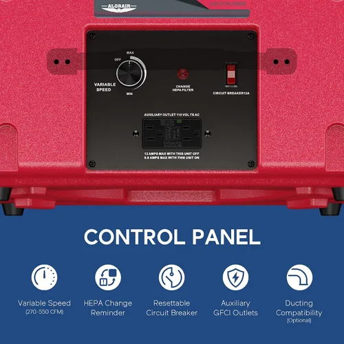 Vista 4 de ALORAIR Limpiador de aire con filtración de 3 etapas, máquina de aire negativo apilable para uso industrial y comercial, limpiador de aire
