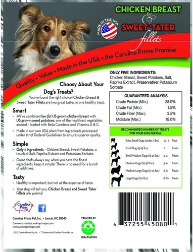 Vista 2 de Carolina Prime Pet Filetes de pechuga de pollo y dulce tater (1 libra) - Golosinas naturalmente nutritivas para perros