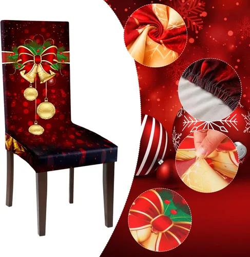 Vista 4 de Boao 4 fundas protectoras de silla de Navidad, estilo campana, elástico, extraíble, lavable, funda protectora de asiento de silla de Navidad