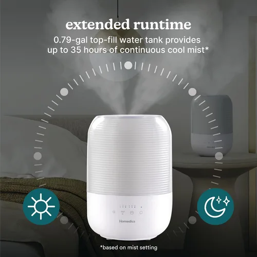 Vista 7 de Homedics Humidificador ultrasónico de niebla fría, tanque de agua de llenado superior de 3 litros, cubre 395 pies cuadrados, tiempo