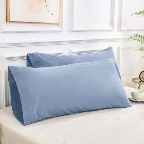 Vista 15 de NEXHOME PRO Juego de 2 fundas de almohada estándar 100% algodón orgánico, cierre de sobre, tacto de lino texturizado natural, suave y duradero
