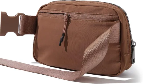 Vista 3 de Riñonera cruzada para mujeres y hombres, bolsas para cinturón en todas partes con correa ajustable, mini cangureras unisex a la moda, Marrón, A
