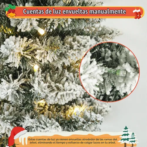 Vista 4 de Árbol de Navidad con nieve artificial, preiluminado con luces cálidas, abeto noble blanco esmerilado, árbol de Navidad artificial delgado