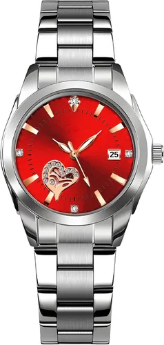 Vista 8 de Relojes para mujeres, cuarzo analógico, plateados, de acero inoxidable, luminosos, impermeables, reloj de vestir para damas negro (021 Black)