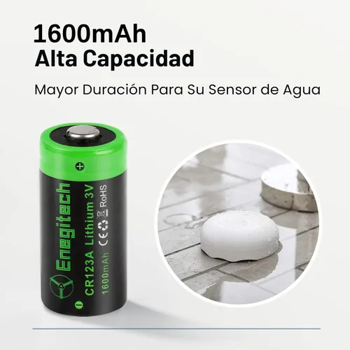 Vista 3 de Enegitech CR123A - Batería de litio de 3 V, 123 baterías de litio de 3 voltios, 1600 mAh para detector de humo inteligente, alarma de incendios