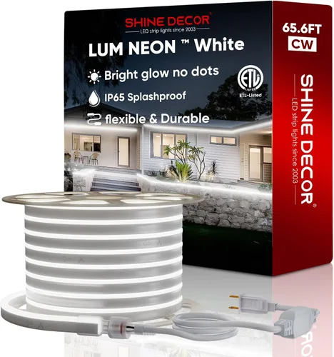 Vista 2 de Shine Decor Paquete de productos de cable de alimentación con kit de luces LED de neón blancas de 6300 K de 65.6 pies