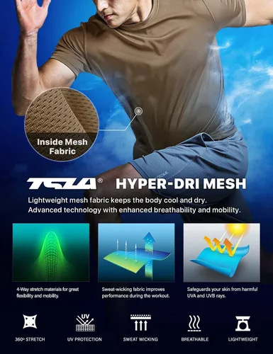 Vista 4 de TSLA Paquete de 1 o 2 camisetas de entrenamiento para hombre, camisetas de manga corta que absorben la humedad, camisetas deportivas de manga corta