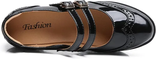 Vista 6 de DADAWEN Zapatos de tacón grueso de bloque bajo para mujer, estilo Mary Jane, con puntera cerrada, cómodos, punta redonda, Oxford, zapatos de boda