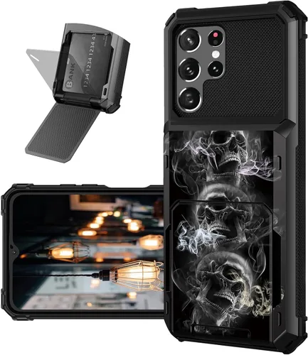 Vista 10 de Funda tipo cartera para Samsung Galaxy S22 Ultra con ranura para tarjetero, funda con tapa híbrida de doble capa, resistente, a prueba de golpes