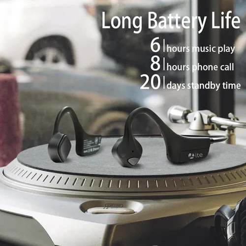 Vista 6 de Auriculares de Conducción Ósea Bluetooth, Audífonos Inalámbricos de Oreja Abierta con Micrófonos, Titanio Ligero Resistente al Sudor, Auriculares