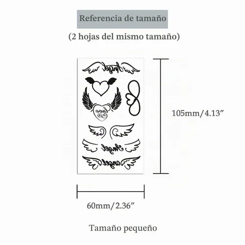 Vista 5 de 2 hojas de calcomanías temporales de tatuajes con alas de corazón K-233