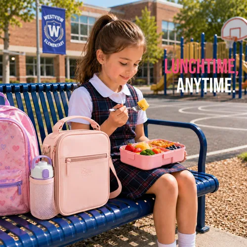 Vista 11 de Bolsa de almuerzo para niños, lonchera aislada de PU con correa