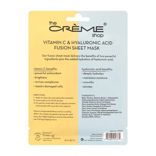 Vista 3 de The Crème Shop - Máscaras faciales completas de fusión de vitamina C y ácido hialurónico, cuidado facial coreano de la piel e hidratante