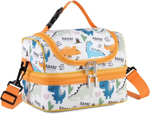Vista 20 de VASCHY - Lonchera para niños, bolsas de almuerzo aisladas de dos compartimentos para niños y niñas con correa para el hombro para la escuela