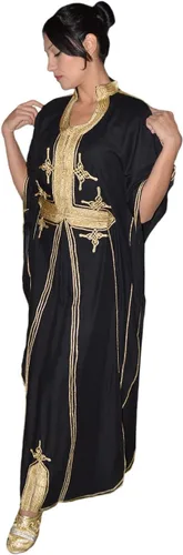 Vista 4 de Moroccan Caftan Hand Made Breathable Cotton with Gold Hand Embroidery Long