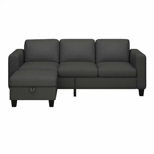 Vista 7 de Sofás Seccionales para Sala de Estar - Sofá Moderno en Forma de L de Lino Gris Oscuro de 3 Plazas con Otomana de Almacenamiento Reversible
