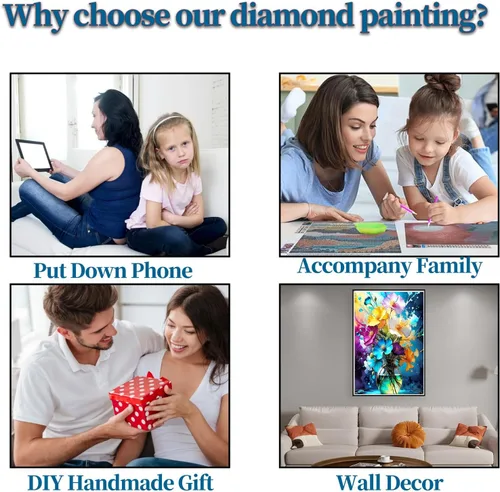 Vista 4 de 1tonine Kit de pintura de diamantes de flores coloridas 5D para adultos, kit de pintura de diamante redondo de taladro completo por números, pintura
