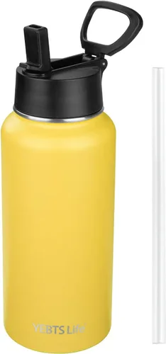 Vista 22 de Botella de agua aislada con popote, botella de agua deportiva de acero inoxidable aislada al vacío de 32 onzas, mantiene el frío y el calor, botella